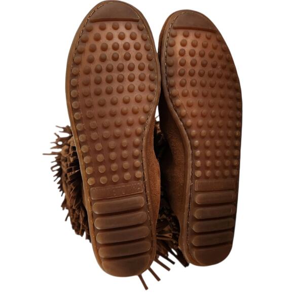 Minnetonka Boho Layered Fringe Suede Leather Tall Flat Boots Size 6 like NEW - Picture 12 of 13